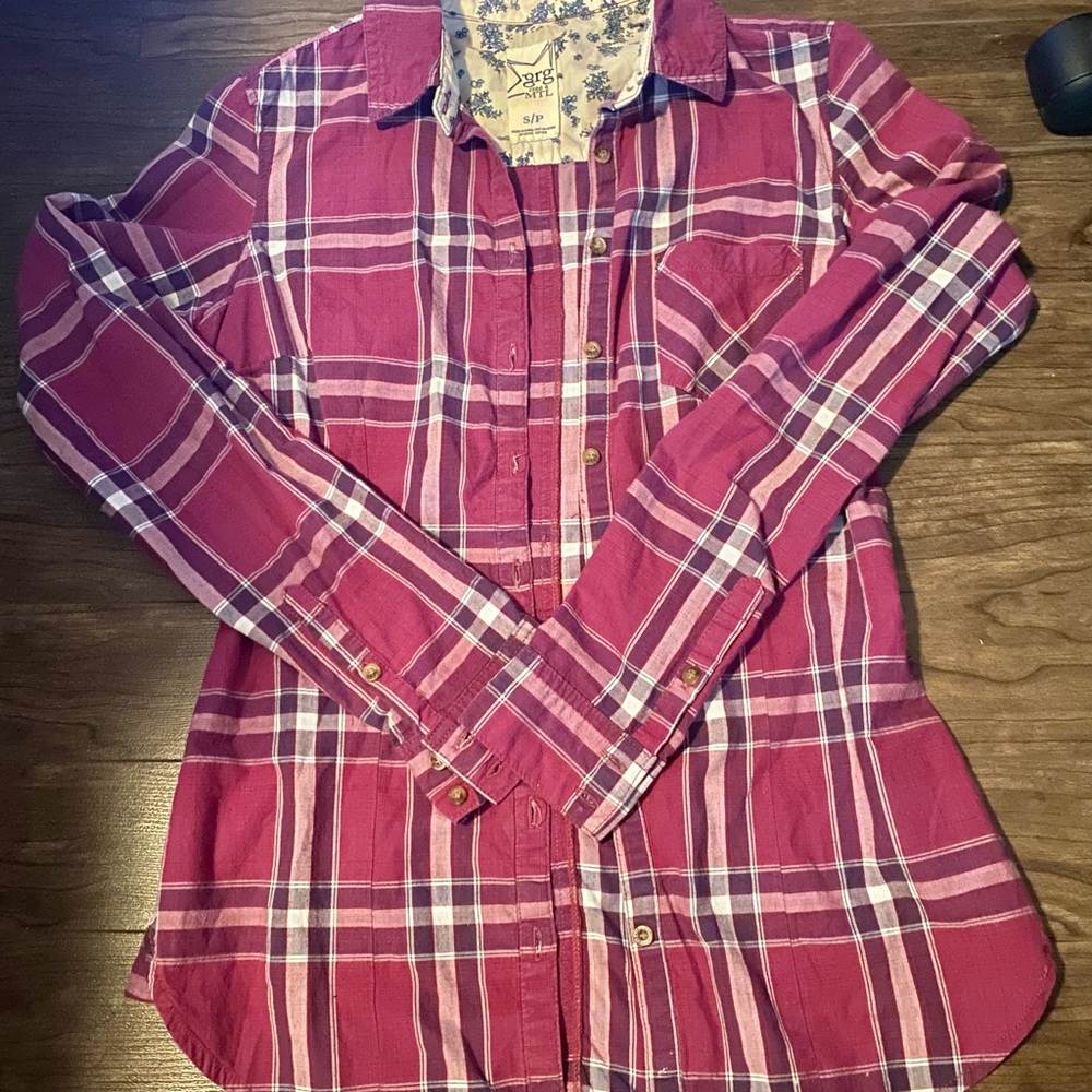 Garage Pink Purple Plaid Button Down Shirt